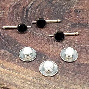 Lot of 6 Vintage Shirt Studs Octagon Black & MOP Style Formalwear Replacements